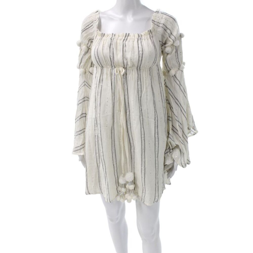 Sundress Women Kaftan Dress White Striped Long Sleeve Size XS
